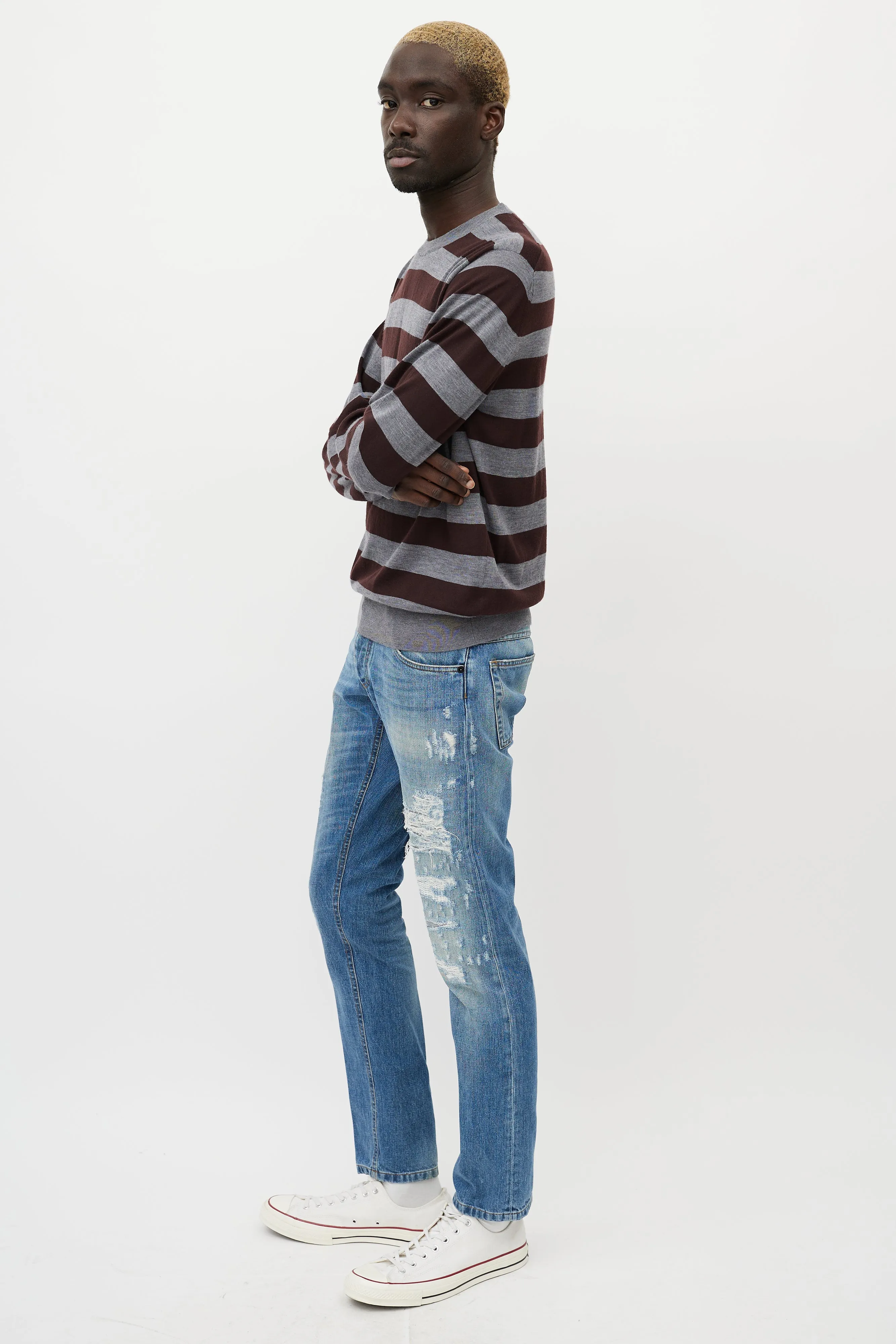 Light Wash Distressed Slim Jeans