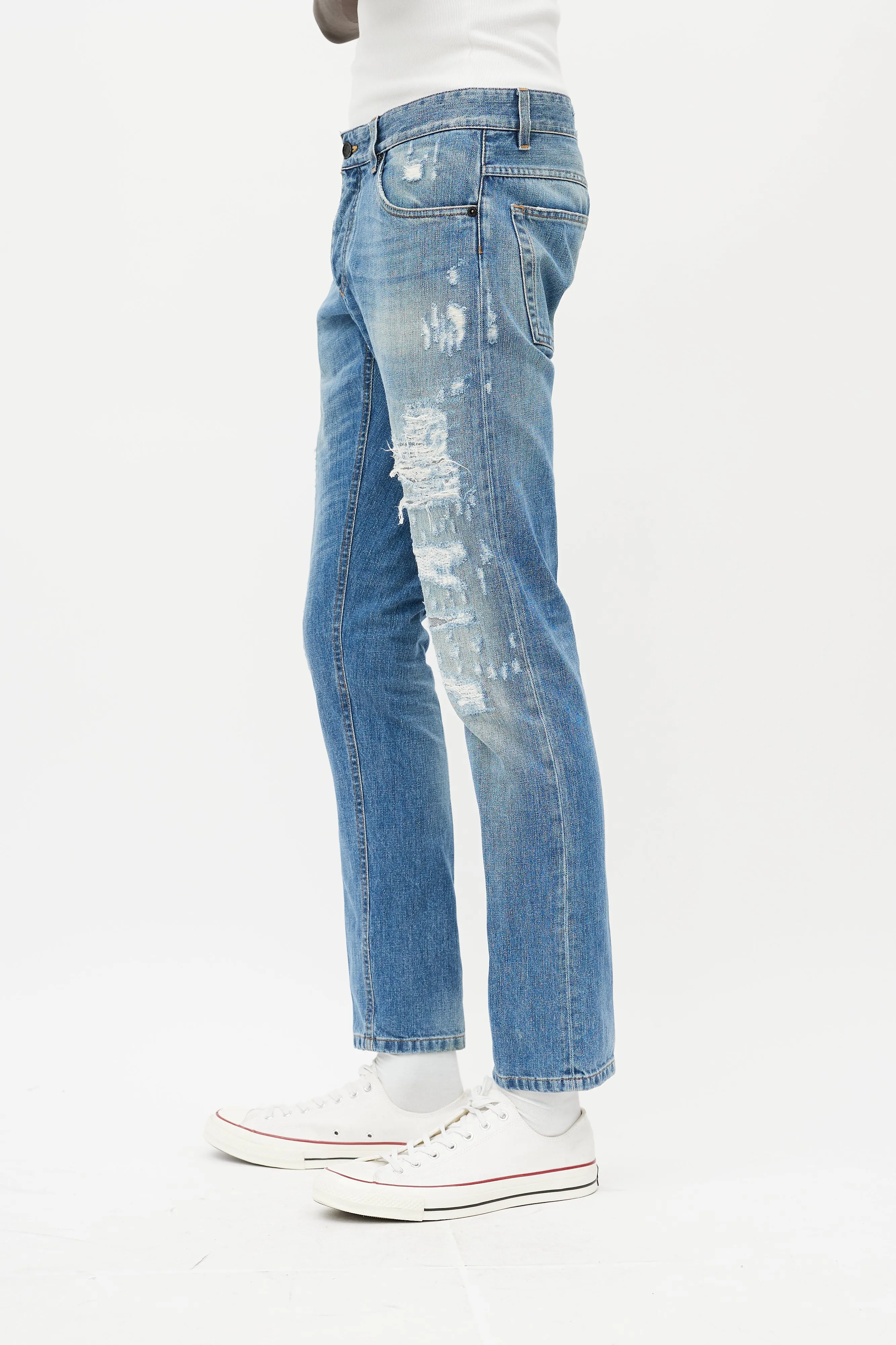 Light Wash Distressed Slim Jeans