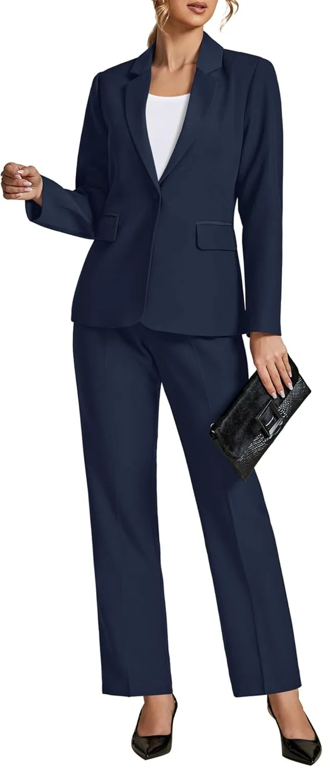 LookbookStore Pant Suits for Women Dressy 2 Piece Blazer and High Rise Straight Leg Pants Sets Business Casual Outfits