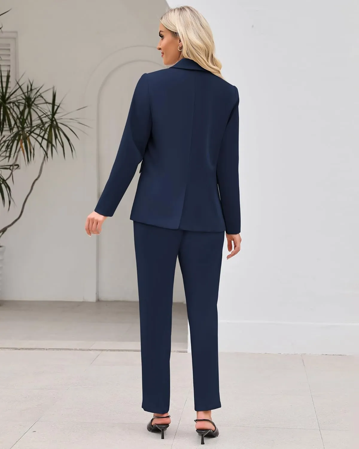 LookbookStore Pant Suits for Women Dressy 2 Piece Blazer and High Rise Straight Leg Pants Sets Business Casual Outfits