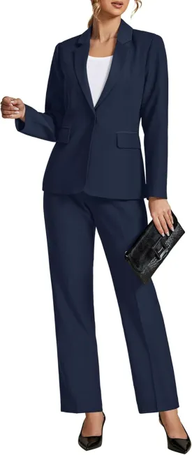 LookbookStore Pant Suits for Women Dressy 2 Piece Blazer and High Rise Straight Leg Pants Sets Business Casual Outfits