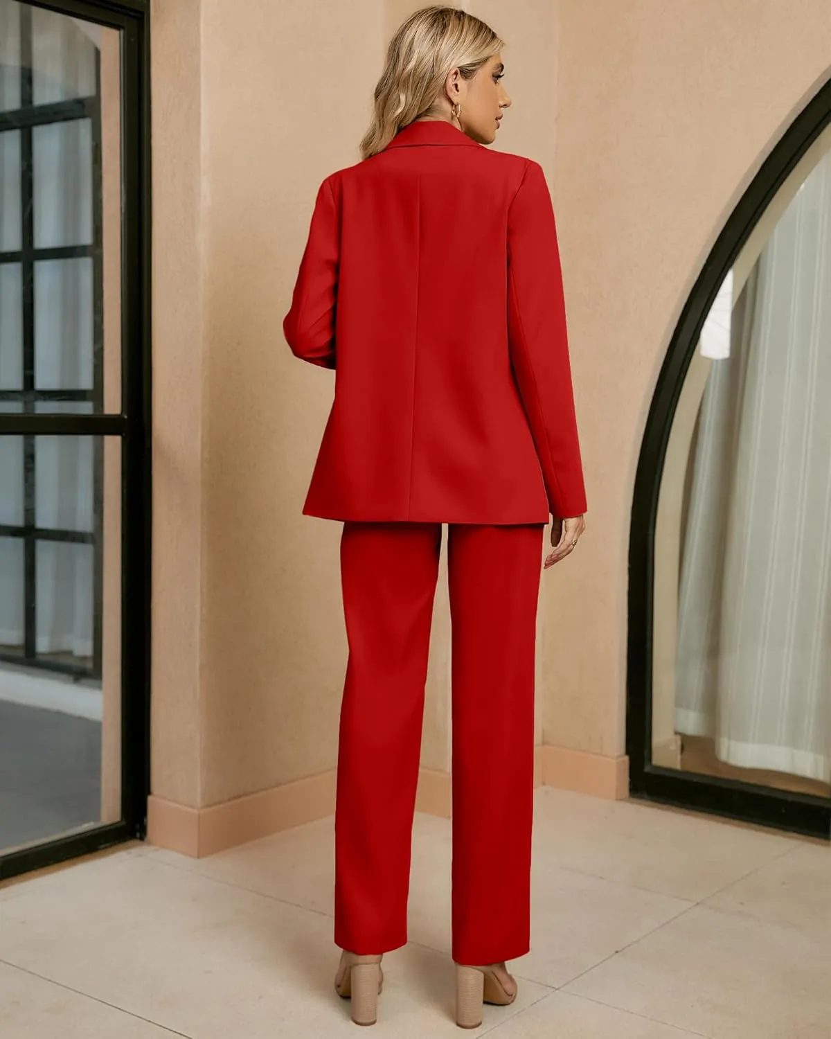 luvamia 2 Piece Outfits for Women Dressy Blazer Jackets High Waisted Straight Leg Pants Suits Set Business Casual Office