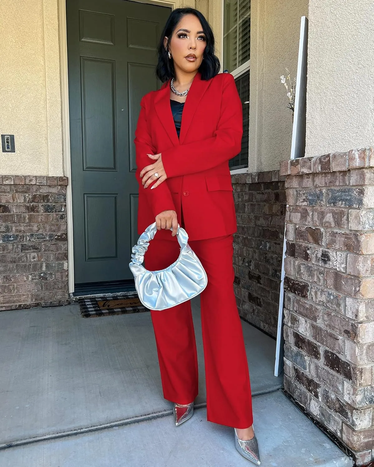 luvamia 2 Piece Outfits for Women Dressy Blazer Jackets High Waisted Straight Leg Pants Suits Set Business Casual Office