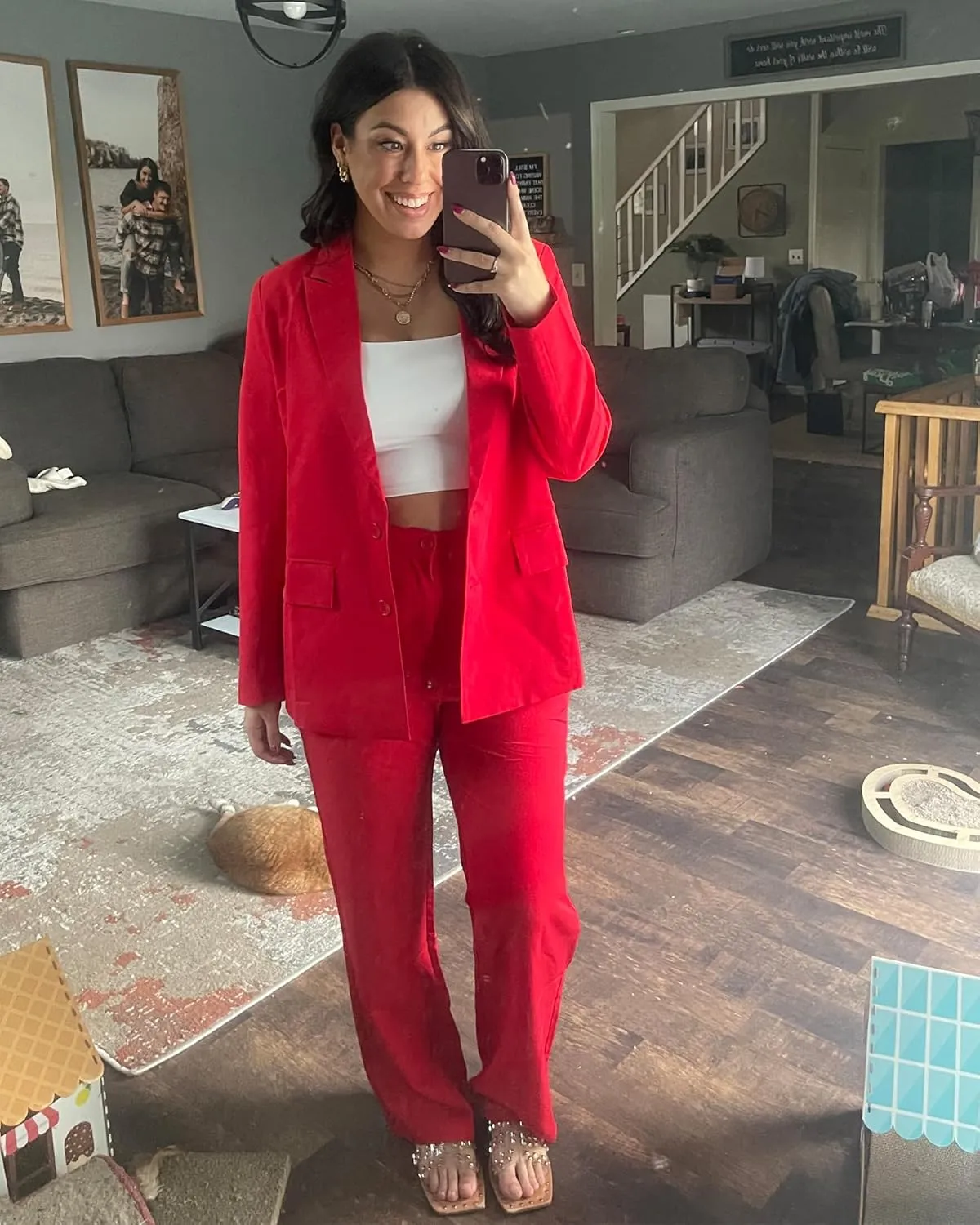luvamia 2 Piece Outfits for Women Dressy Blazer Jackets High Waisted Straight Leg Pants Suits Set Business Casual Office