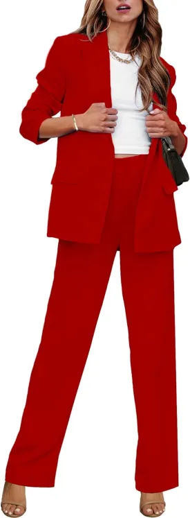 luvamia 2 Piece Outfits for Women Dressy Blazer Jackets High Waisted Straight Leg Pants Suits Set Business Casual Office