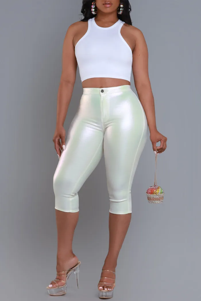 Make It Shimmer High Rise Metallic Capri Pants - Cream