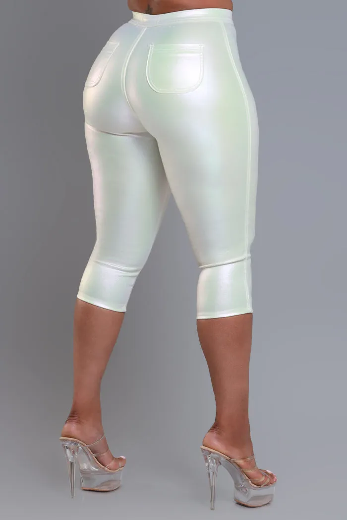 Make It Shimmer High Rise Metallic Capri Pants - Cream