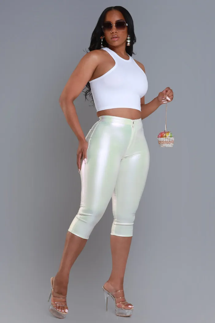 Make It Shimmer High Rise Metallic Capri Pants - Cream
