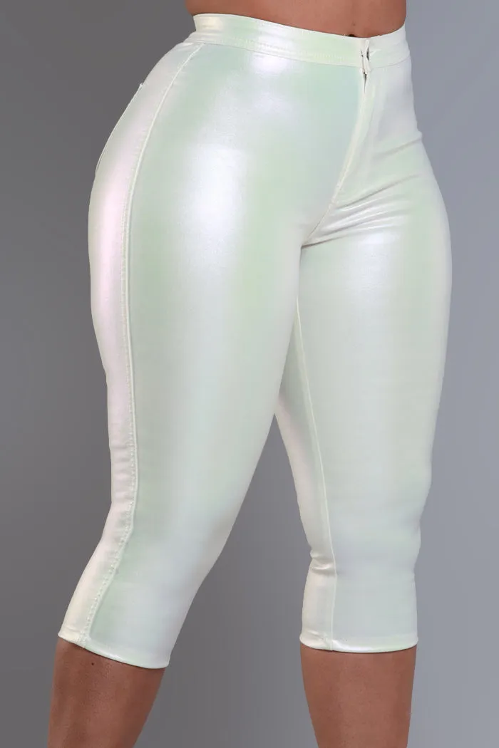 Make It Shimmer High Rise Metallic Capri Pants - Cream