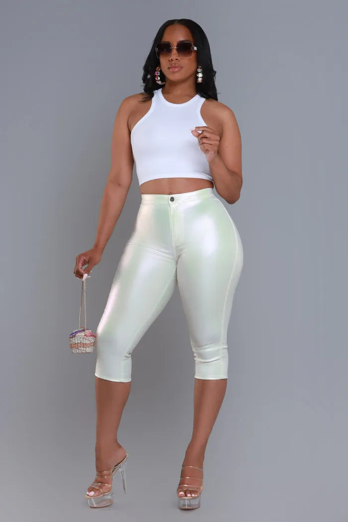 Make It Shimmer High Rise Metallic Capri Pants - Cream