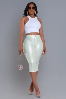 Make It Shimmer High Rise Metallic Capri Pants - Cream