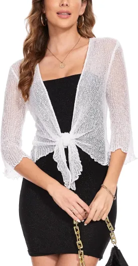 MISS MOLY Women Sheer Shrug Cardigan, Bolero Shrug Sweaters for Dresses, Tie Front Lightweight Crop Knit, Short Cover Up Tops MISS MOLY Women Sheer Shrug Cardigan, Bolero Shrug Sweaters for Dresses, Tie Front Lightweight Crop Knit, Short Cover Up Tops