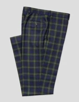 NAVY/GREEN TARTAN WOOL TROUSERS - CLASSIC FIT
