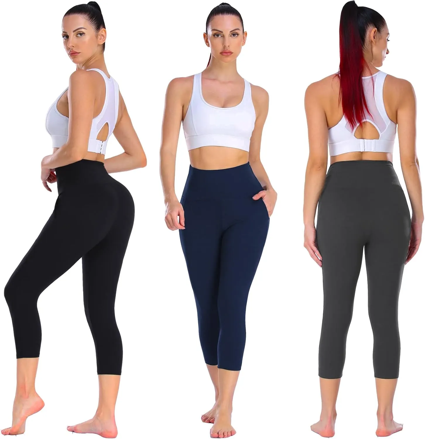 NEW YOUNG 3 Pack Leggings with Pockets for Women,High Waisted Tummy Control Workout Yoga Pants