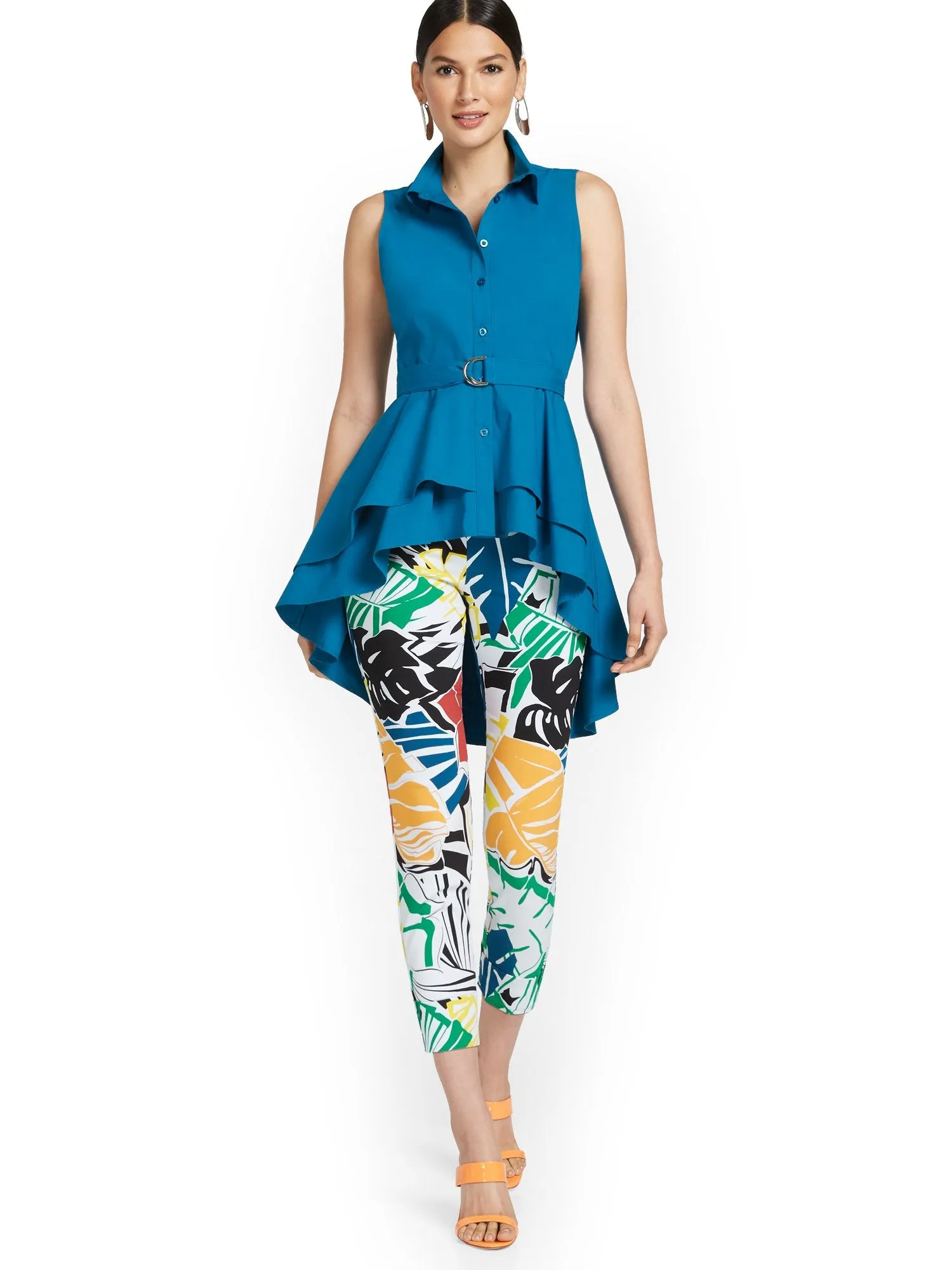 Petite Whitney High-Waisted Pull-On Slim-Leg Capri Pant - Palm-Print