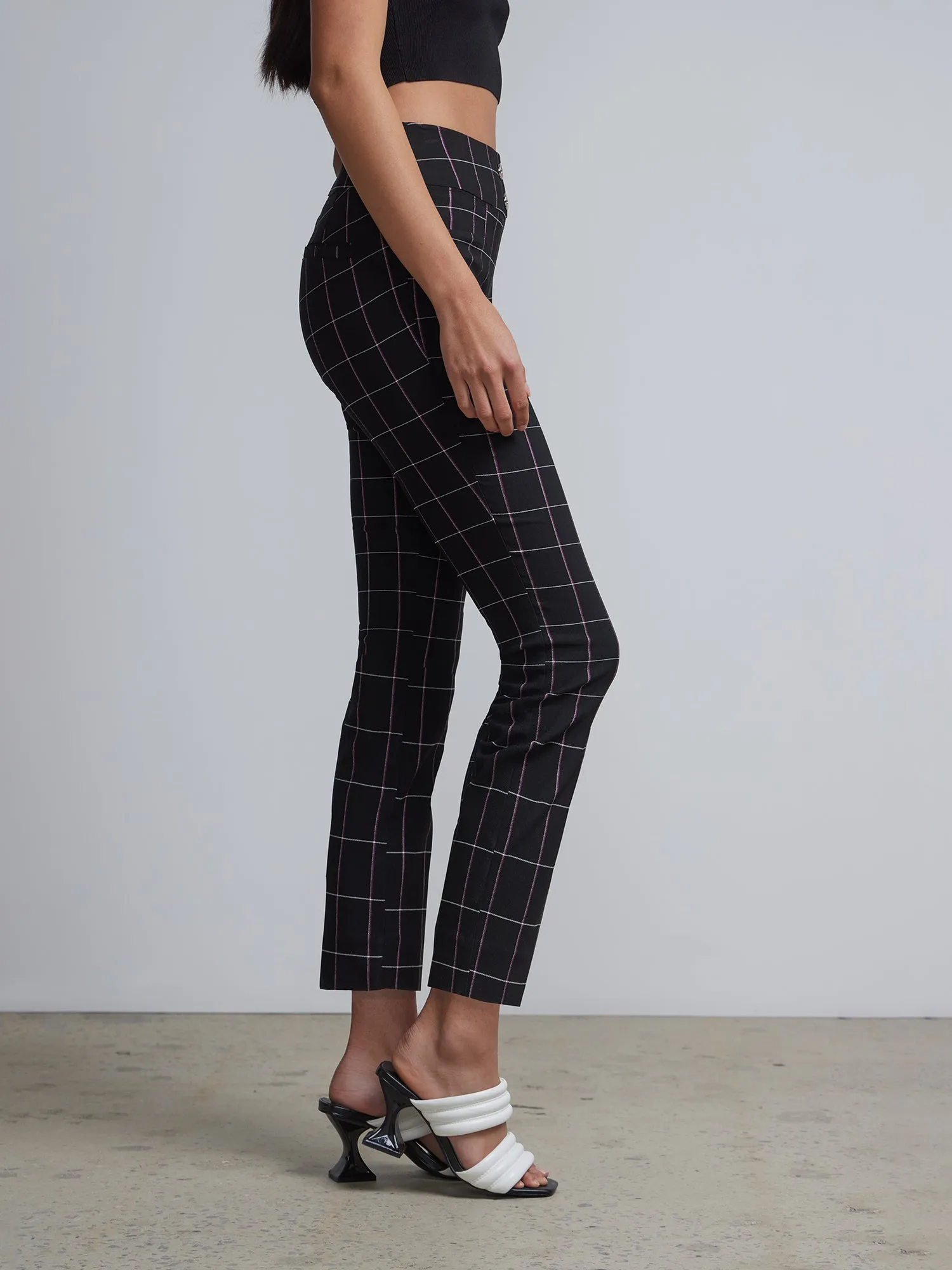 Petite Whitney High-Waisted Pull-On Slim-Leg Capri Pant - Windowpane-Print