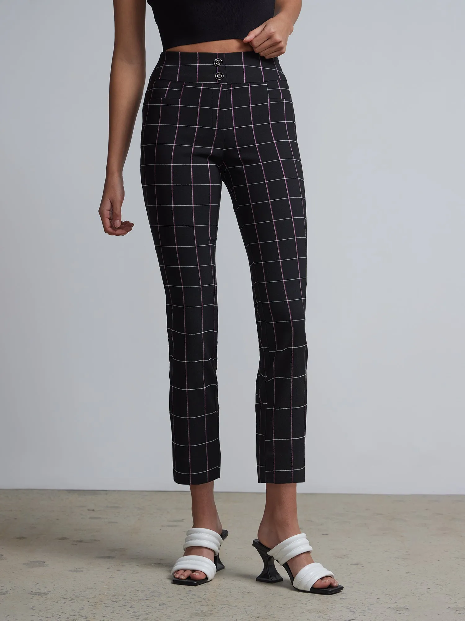 Petite Whitney High-Waisted Pull-On Slim-Leg Capri Pant - Windowpane-Print