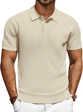 PJ PAUL JONES Polo Shirts for Men Short Sleeve Casual Knit Waffle Texture Polo Golf Shirt PJ PAUL JONES Polo Shirts for Men Short Sleeve Casual Knit Waffle Texture Polo Golf Shirt