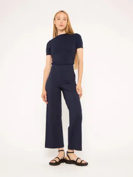 Ponte Knit Straight Leg Pant Cropped in Navy