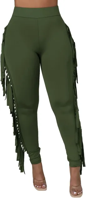 Rimhold Women's Fringe High Waist Solid Bodycon Side Tassel Pants Yoga Sweatpants Bandage Pants Rimhold Women's Fringe High Waist Solid Bodycon Side Tassel Pants Yoga Sweatpants Bandage Pants