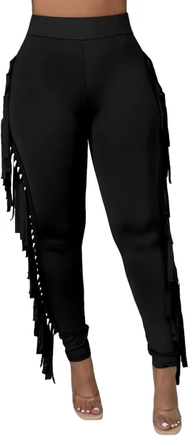 Rimhold Women's Fringe High Waist Solid Bodycon Side Tassel Pants Yoga Sweatpants Bandage Pants Rimhold Women's Fringe High Waist Solid Bodycon Side Tassel Pants Yoga Sweatpants Bandage Pants