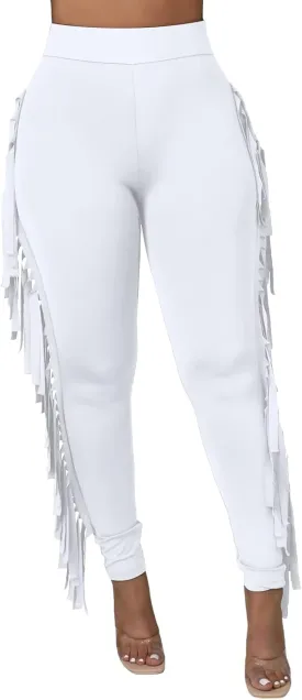 Rimhold Women's Fringe High Waist Solid Bodycon Side Tassel Pants Yoga Sweatpants Bandage Pants Rimhold Women's Fringe High Waist Solid Bodycon Side Tassel Pants Yoga Sweatpants Bandage Pants