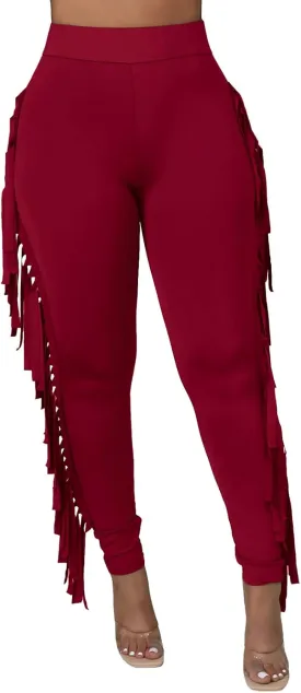Rimhold Women's Fringe High Waist Solid Bodycon Side Tassel Pants Yoga Sweatpants Bandage Pants Rimhold Women's Fringe High Waist Solid Bodycon Side Tassel Pants Yoga Sweatpants Bandage Pants