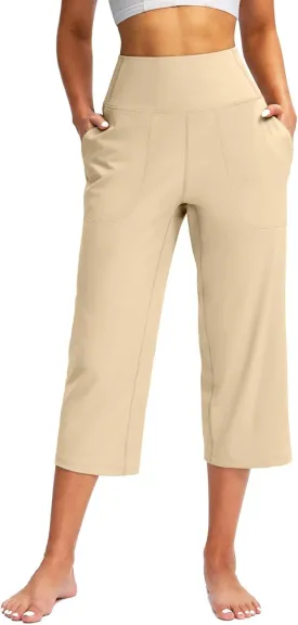 Summer Capri Pants for Women High Waist Workout Legging with Pockets Tummy Control Leggings Crop Straight Yoga Pant