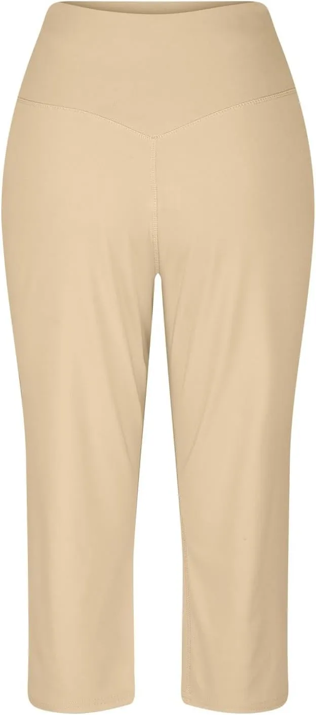 Summer Capri Pants for Women High Waist Workout Legging with Pockets Tummy Control Leggings Crop Straight Yoga Pant