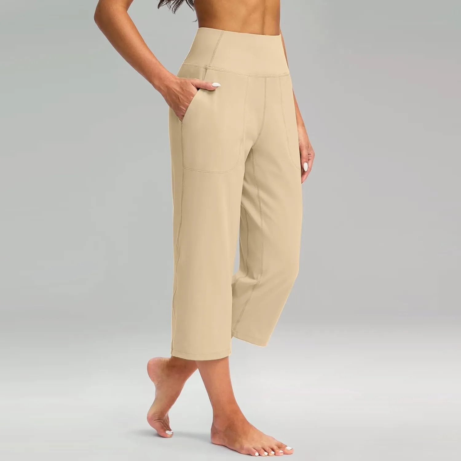 Summer Capri Pants for Women High Waist Workout Legging with Pockets Tummy Control Leggings Crop Straight Yoga Pant