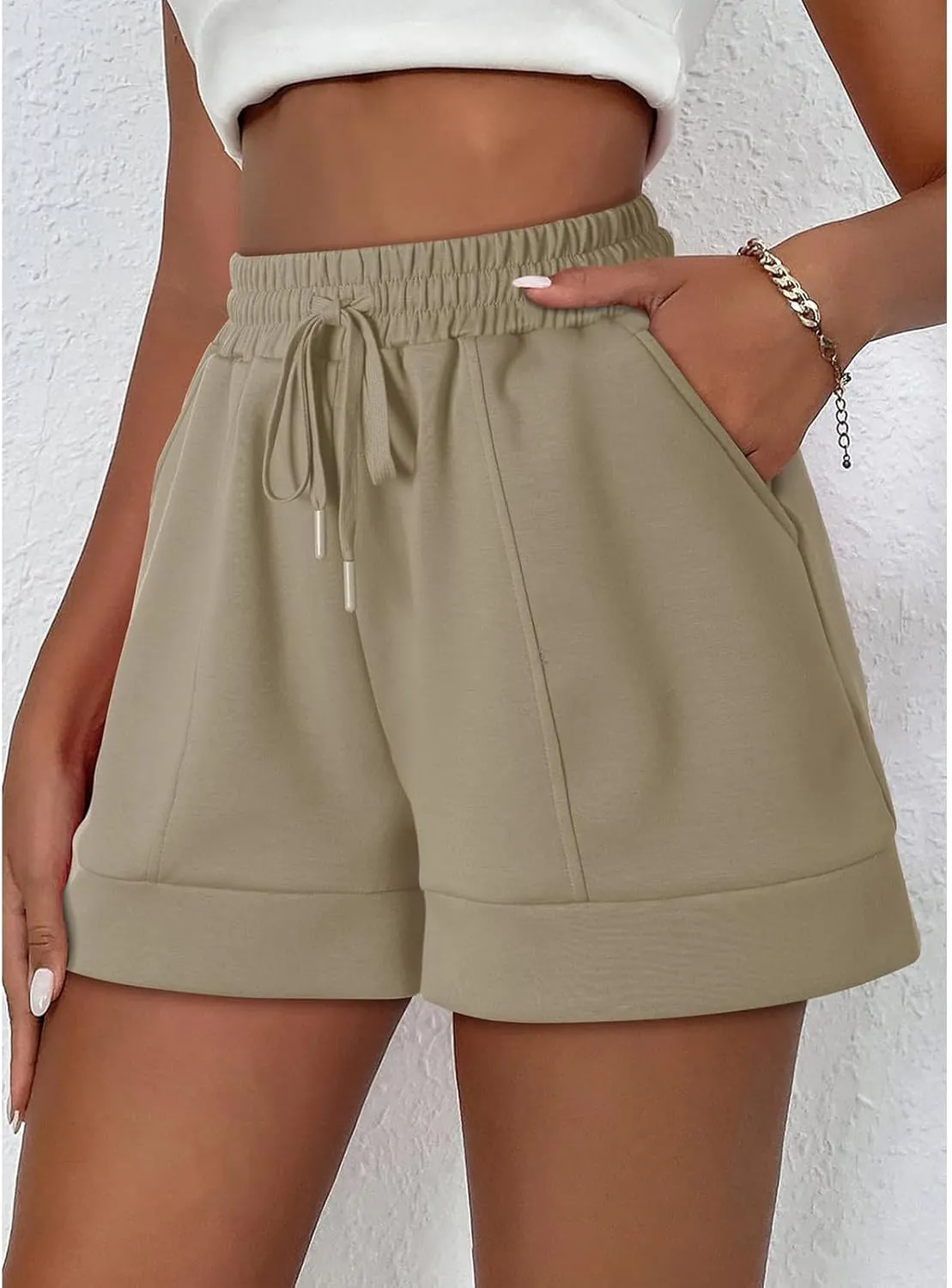 Summer Shorts for Women Casual Elastic High Waist Cotton Linen Shorts Breathable Workout Running Short with Pockets
