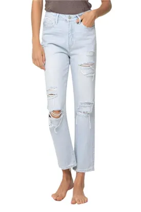 Super High Rise Distressed Crop Straight Jeans