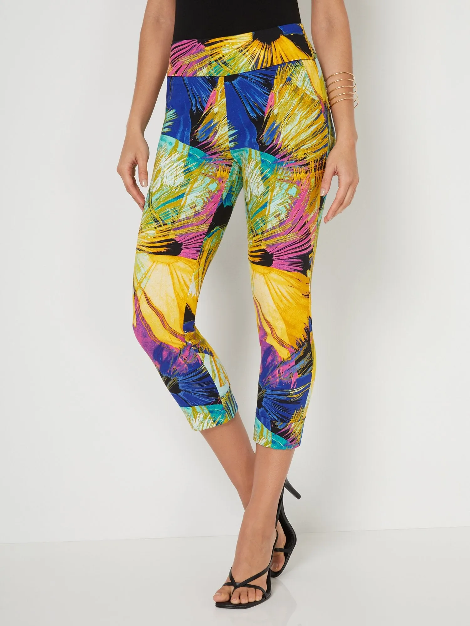 Tall Whitney High-Waisted Pull-On Slim-Leg Capri Pant - Firework Print