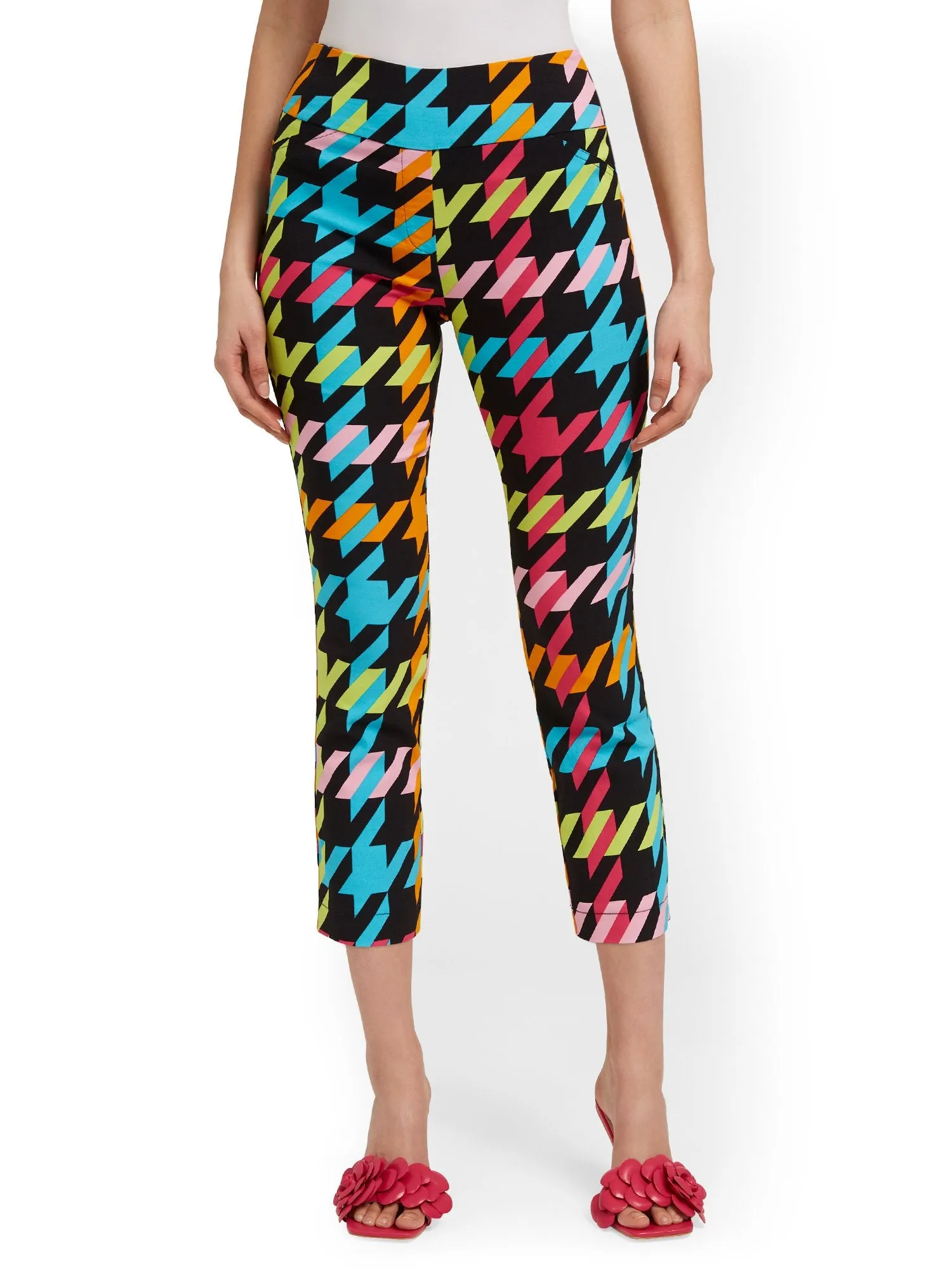 Tall Whitney High-Waisted Pull-On Slim-Leg Capri Pant - Houndstooth