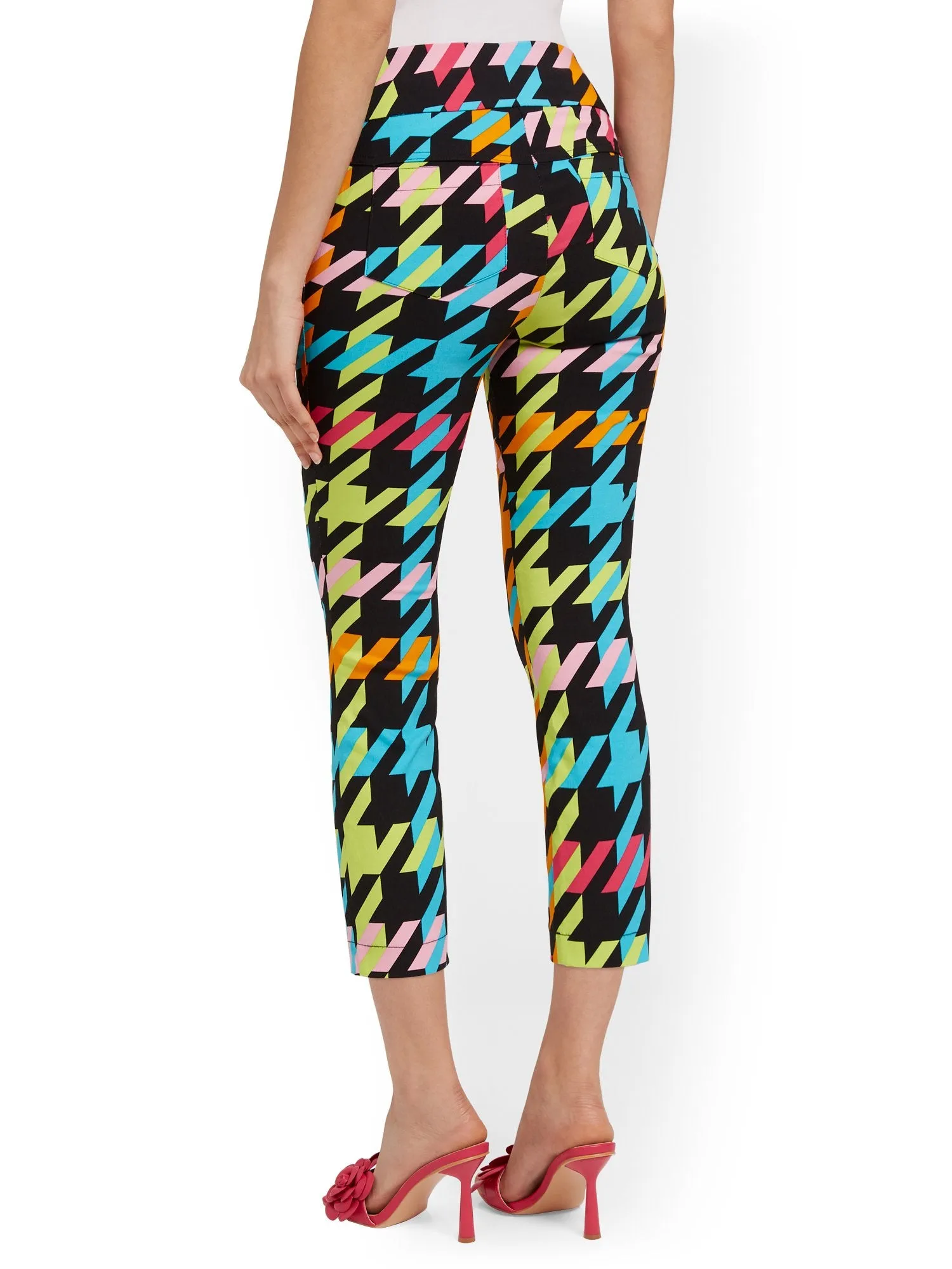 Tall Whitney High-Waisted Pull-On Slim-Leg Capri Pant - Houndstooth