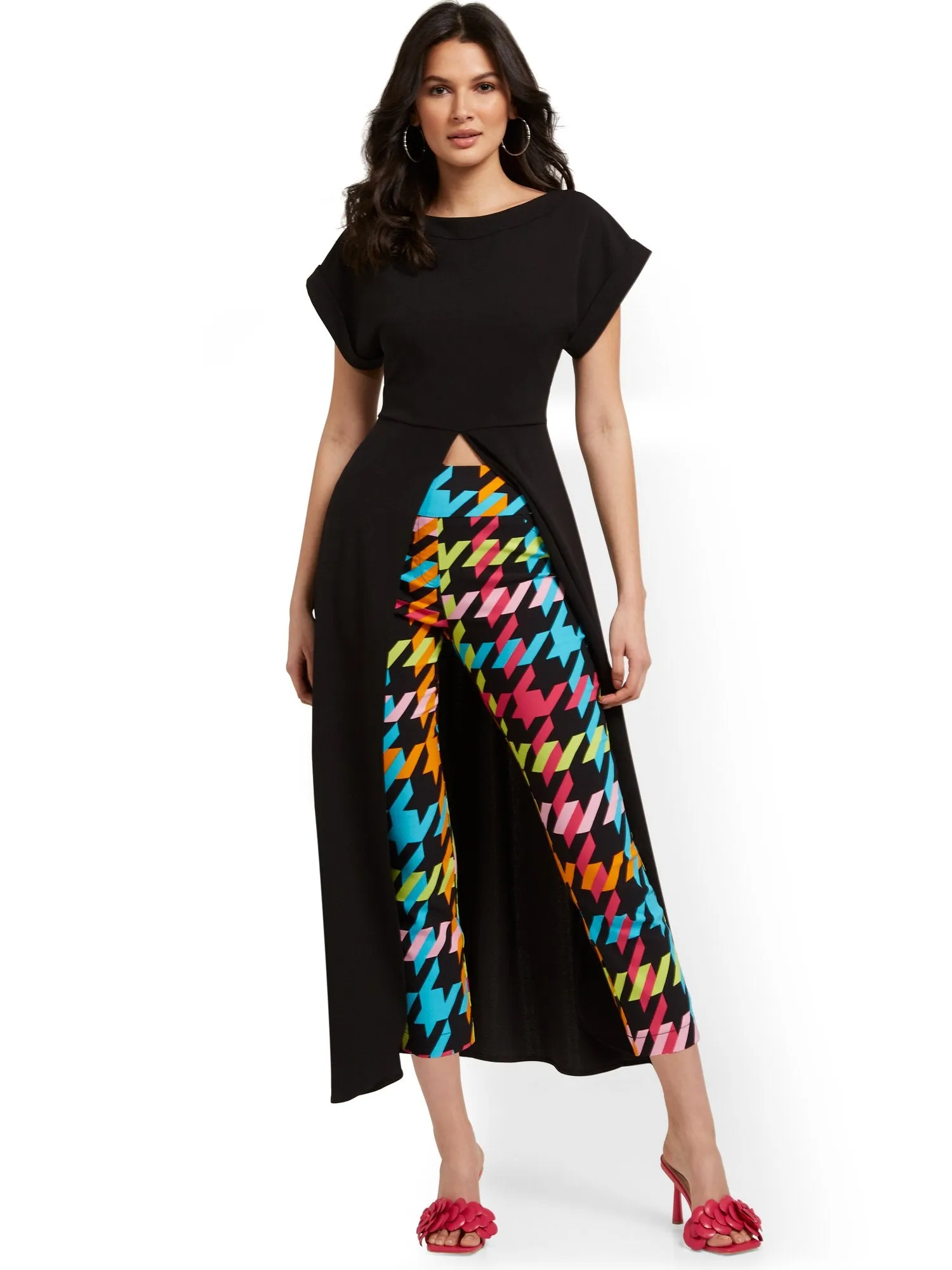Tall Whitney High-Waisted Pull-On Slim-Leg Capri Pant - Houndstooth