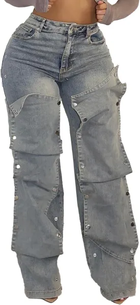 Tbahhir Baggy Cargo Jeans for Women Distressed Irregular High Waisted Wide Leg Boyfriend Y2K Denim Pants with Pockets Tbahhir Baggy Cargo Jeans for Women Distressed Irregular High Waisted Wide Leg Boyfriend Y2K Denim Pants with Pockets