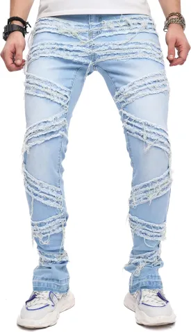 WEIBUMAOYI Men's Slim Fit Denim Pants Stacked Jeans Skinny Male Trousers WEIBUMAOYI Men's Slim Fit Denim Pants Stacked Jeans Skinny Male Trousers