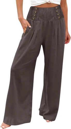 Wide Leg Linen Pants for Women Summer Drawstring Beach Pants Casual Elastic Waist Trouser Comfy Lounge Pants Wide Leg Linen Pants for Women Summer Drawstring Beach Pants Casual Elastic Waist Trouser Comfy Lounge Pants
