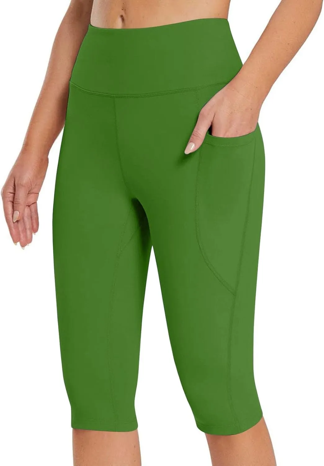 Women Knee Length Leggings Yoga Capris High Waisted Tummy Control Yoga Pants Athletic Biker Shorts with Pockets