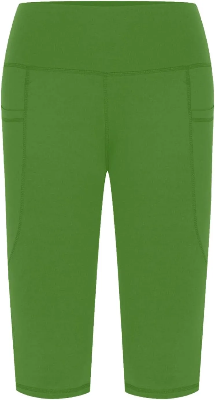 Women Knee Length Leggings Yoga Capris High Waisted Tummy Control Yoga Pants Athletic Biker Shorts with Pockets