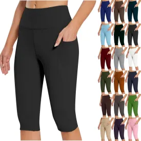 Women Knee Length Leggings Yoga Capris High Waisted Tummy Control Yoga Pants Athletic Biker Shorts with Pockets Women Knee Length Leggings Yoga Capris High Waisted Tummy Control Yoga Pants Athletic Biker Shorts with Pockets
