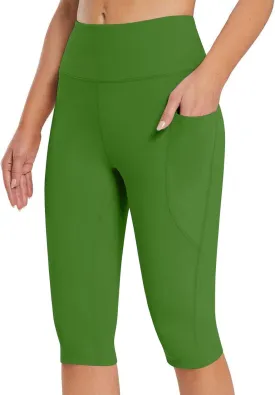 Women Knee Length Leggings Yoga Capris High Waisted Tummy Control Yoga Pants Athletic Biker Shorts with Pockets Women Knee Length Leggings Yoga Capris High Waisted Tummy Control Yoga Pants Athletic Biker Shorts with Pockets