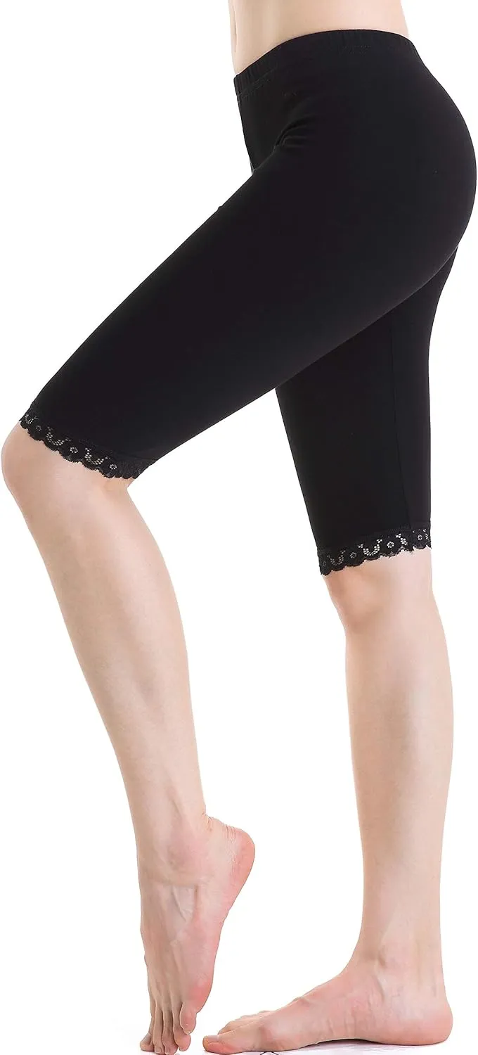 Women Under Dress Tight Shorts Stretch Knee Length Pants Thin Yoga Short Leggings