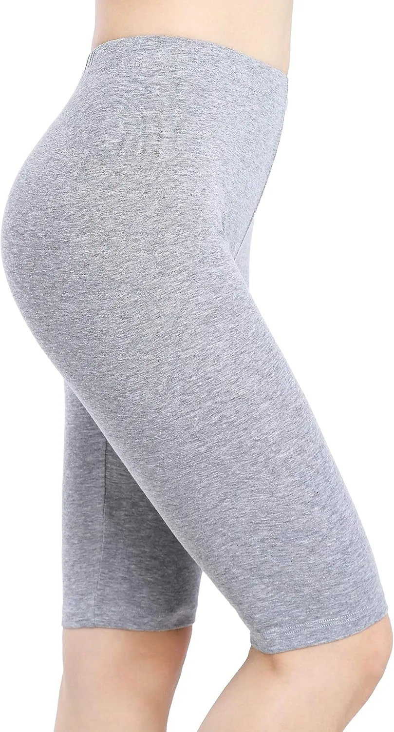 Women Under Dress Tight Shorts Stretch Knee Length Pants Thin Yoga Short Leggings