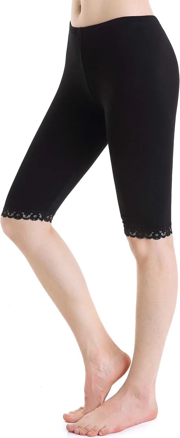 Women Under Dress Tight Shorts Stretch Knee Length Pants Thin Yoga Short Leggings