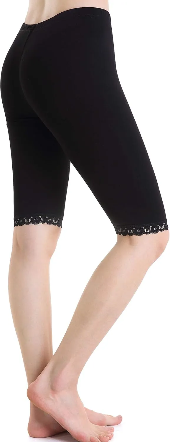 Women Under Dress Tight Shorts Stretch Knee Length Pants Thin Yoga Short Leggings