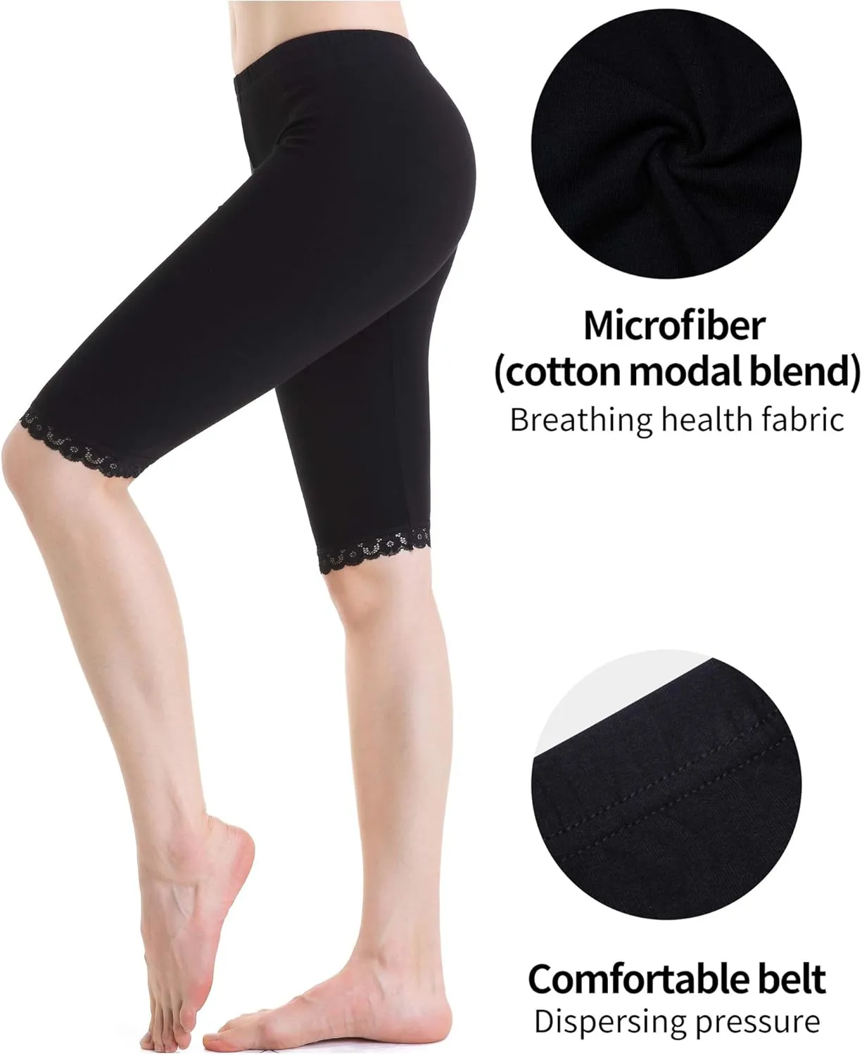 Women Under Dress Tight Shorts Stretch Knee Length Pants Thin Yoga Short Leggings