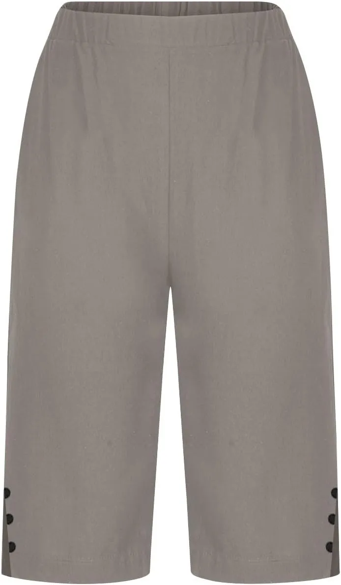 Womens Bermuda Shorts Summer Cotton Linen Knee Length Pants Dressy Casual Elastic Waist Beach Outfits with Pockets
