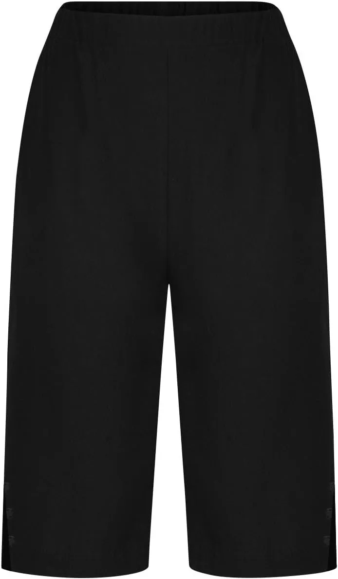 Womens Bermuda Shorts Summer Cotton Linen Knee Length Pants Dressy Casual Elastic Waist Beach Outfits with Pockets